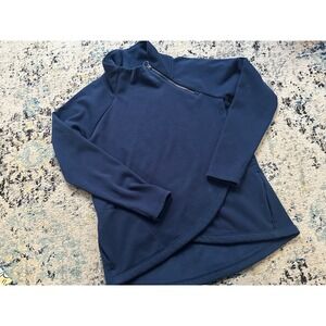 Athleta Navy Blue Fleece Mock Neck Zip Pullover Sweatshirt Women's Medium